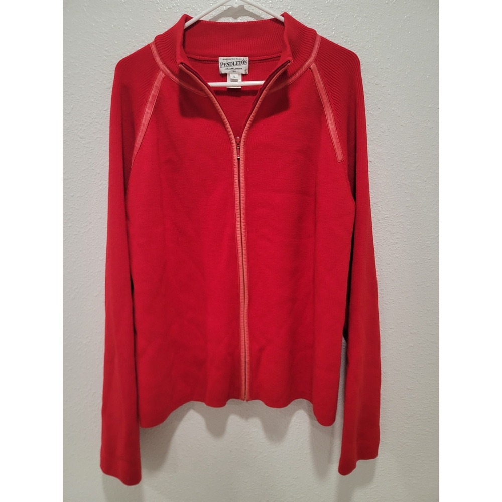 Pendleton wool tall XL red zip up cardigan sweater Mr. Rogers style excellent
